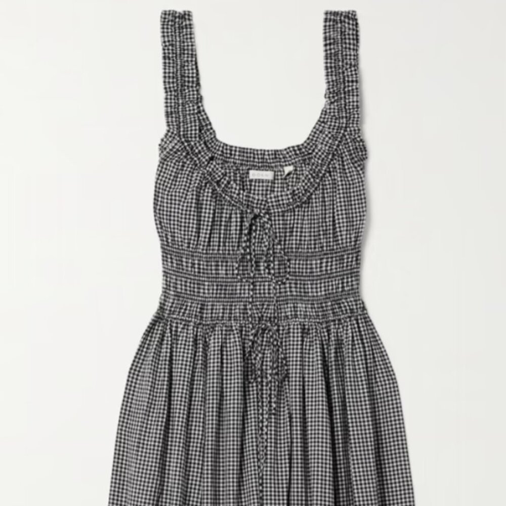Emmaretta shirred gingham organic cotton-voile midi dress
